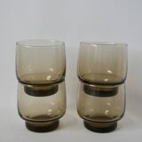 Set of 4 designer water glasses in 70s smoked glass