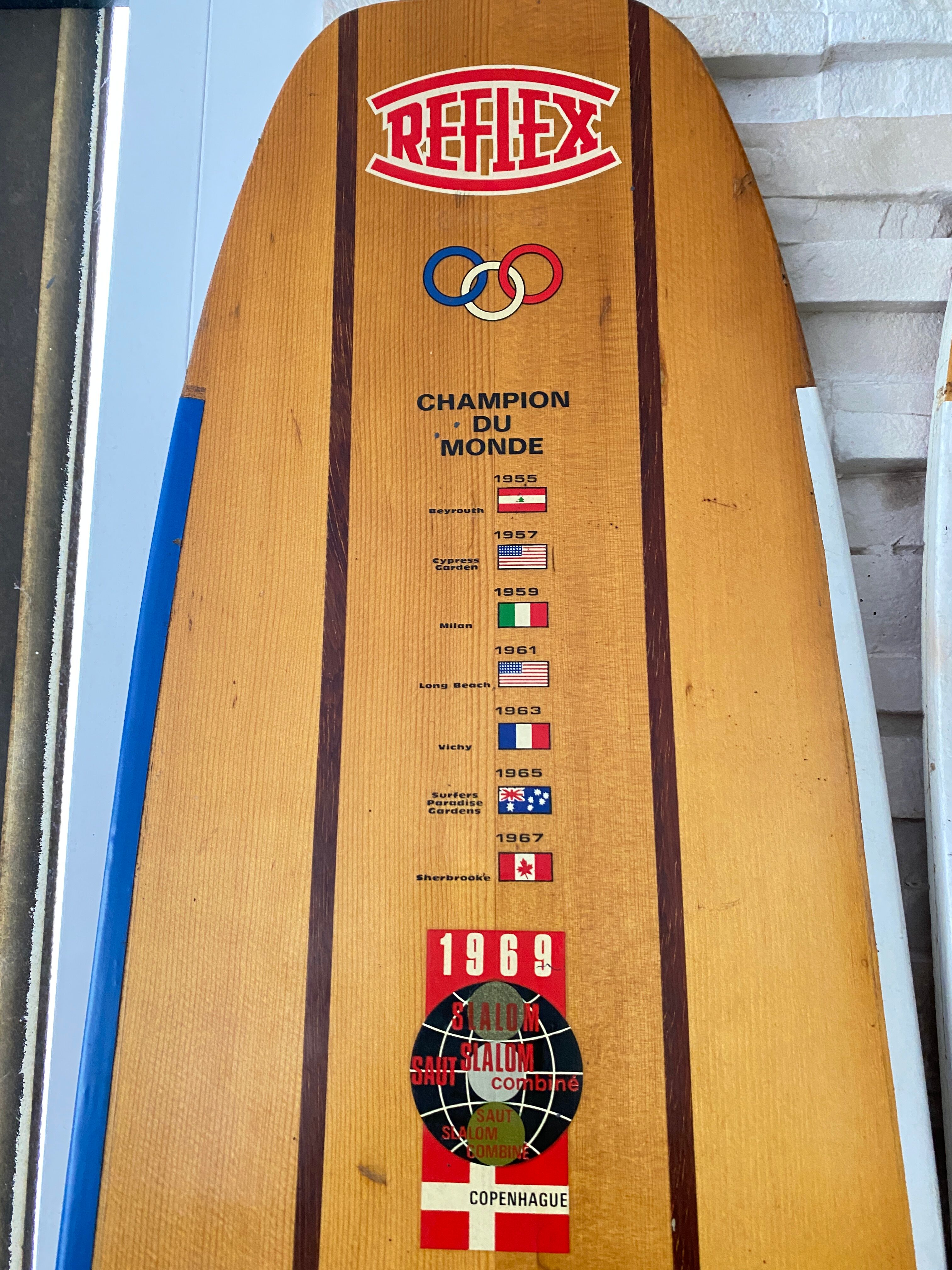 Pair of wooden water skis