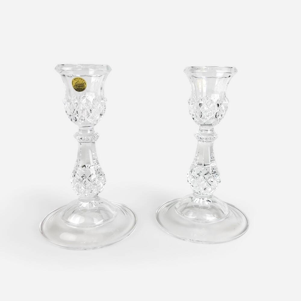 Pair of cristal d'arques candlesticks, maintenon model, 1980s