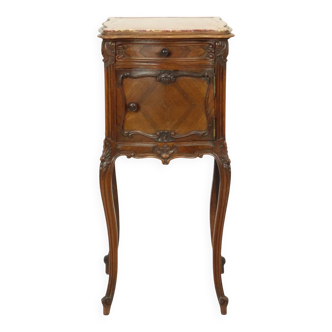 Table de chevet ancienne bombée en marbre Louis XV fin XIXe siècle