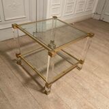 Table d’appoint plexi et doré, Pierre Vandel, 1970s
