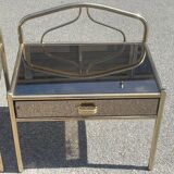 Set of 2 bedside tables in chrome-plated brass with mirrored glass effect, 1977
