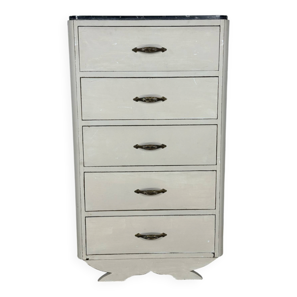 Chiffonnier Art déco à 5 tiroirs et plateau en marbre