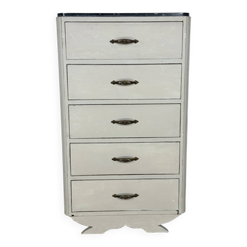 Art Deco chest of drawers with 5 drawers and a marble top.