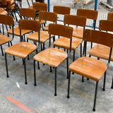 Set of 12 school chairs wood honey / green of gray, Netherlands, 60s