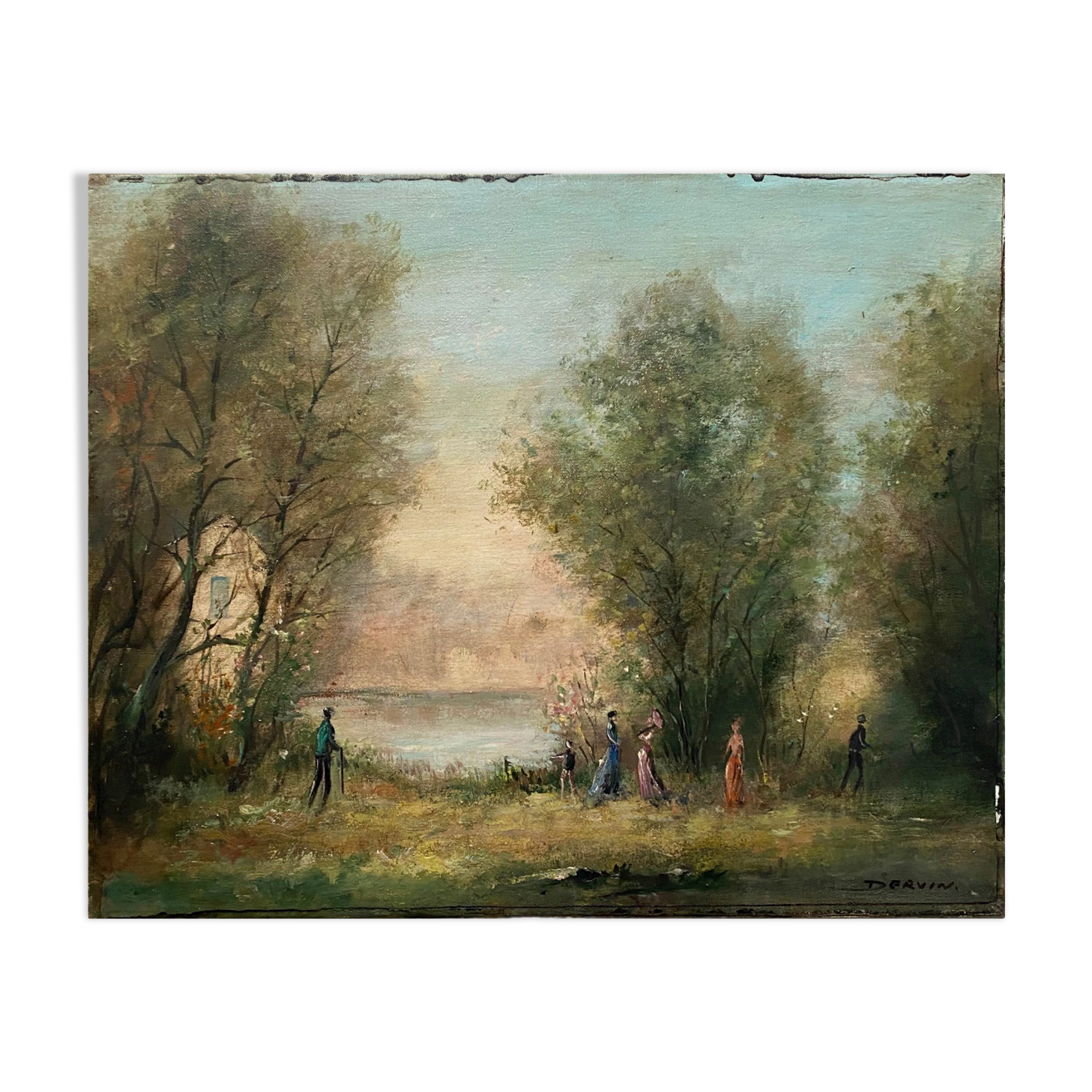 HST painting "The family walk" signed Dervin