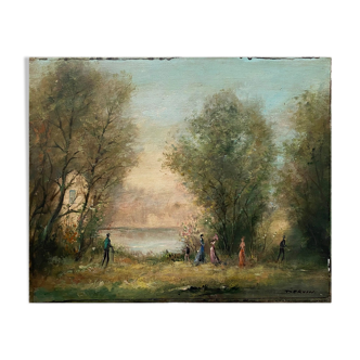 HST painting "The family walk" signed Dervin