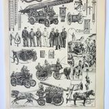 Old engraving 1898, Firefighter, ambulance, fire, rescue • Lithograph, Original plate