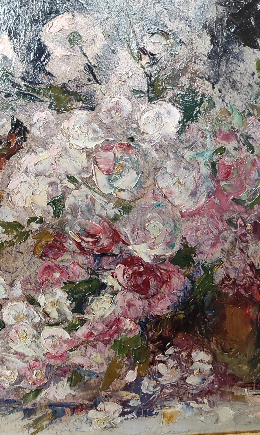 Old Oil Painting On Wood/Bouquet Of Flowers/Still Life