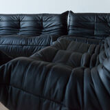 Set Togo leather black model designed by Michel Ducaroy 1973