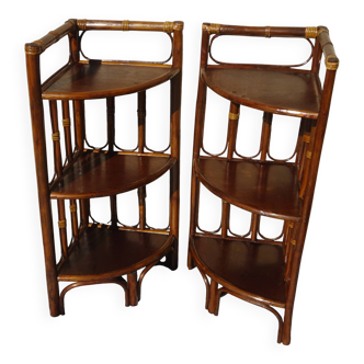 Rattan and bamboo bedside tables, both.