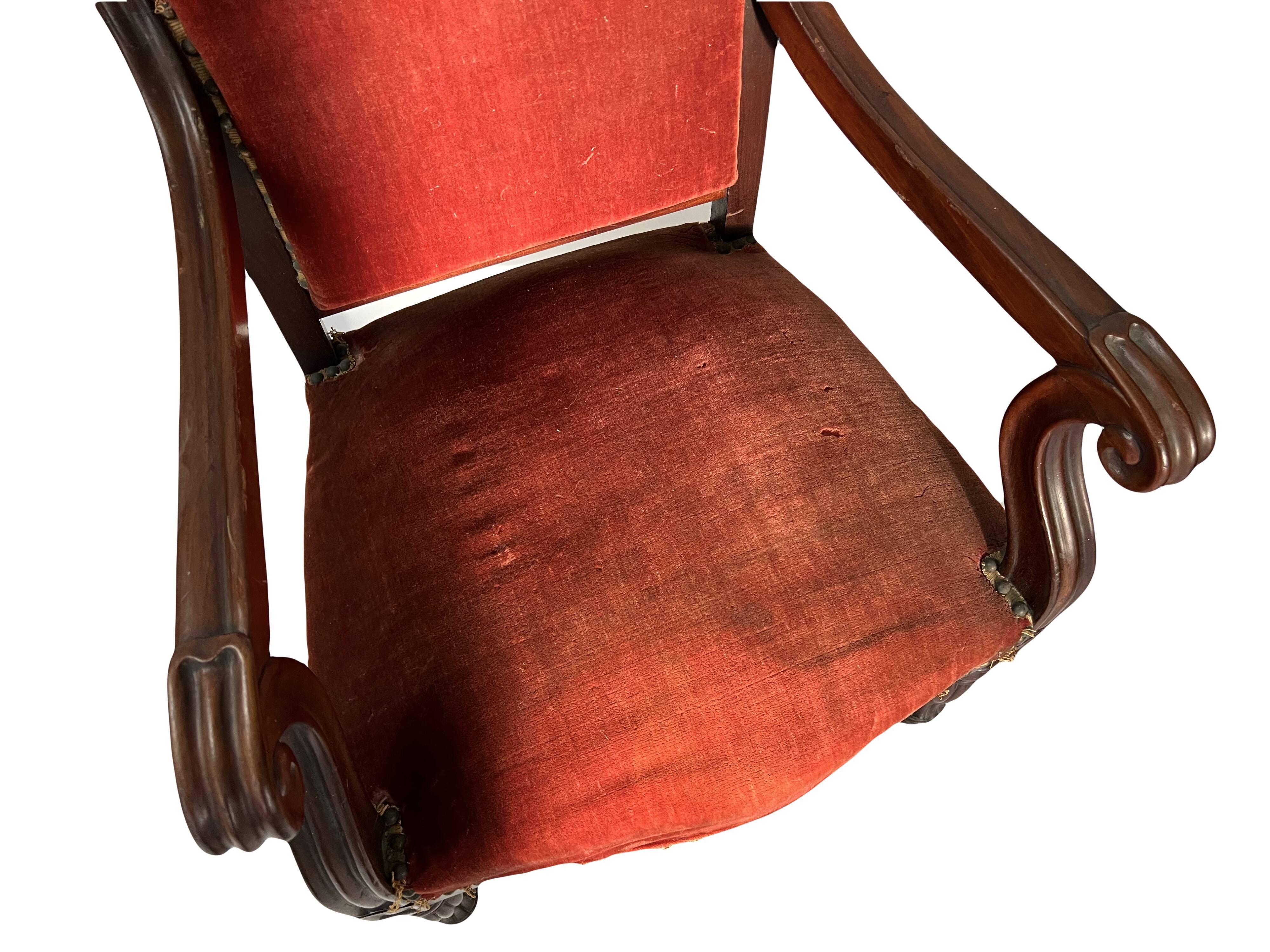 Pair of Louis Philippe armchairs in solid mahogany