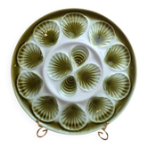 Vintage green earthenware oyster platter – probably Saint-Amand – 35.5 cm