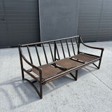 Vintage 3 seater bamboo sofa – bohemian / safari style with cushion