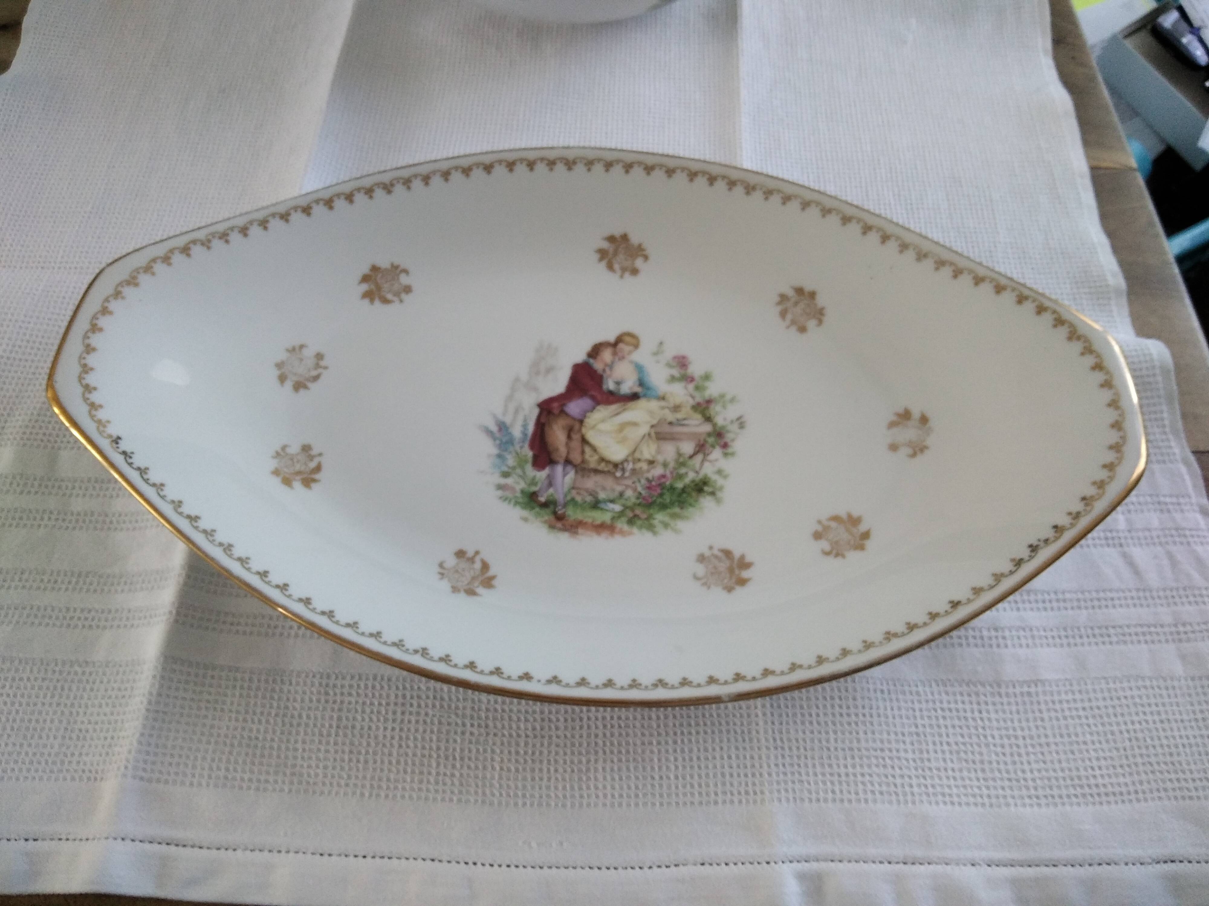 Diamond dish in Limoges porcelain decoration gallant scene