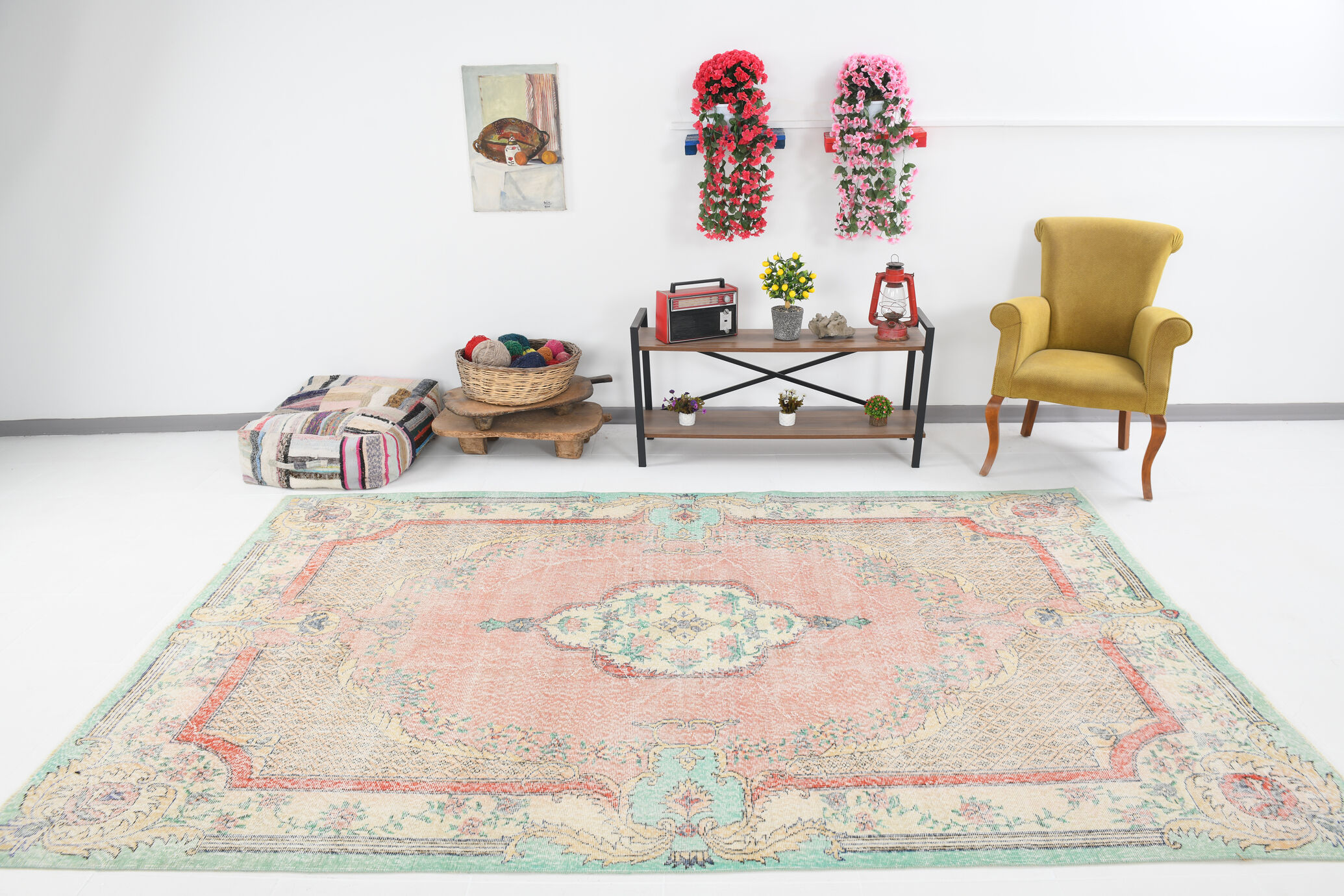 Pink madallion carpet rug 310x199cm
