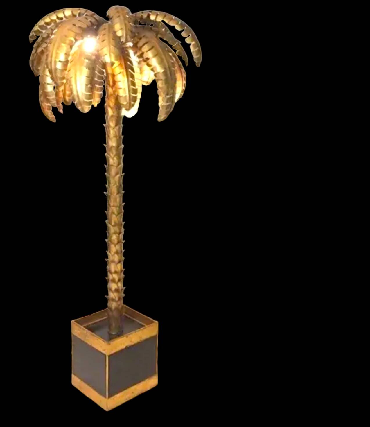 Lampadaire de style " Jansen " en forme de palmier en métal doré de 181 cm