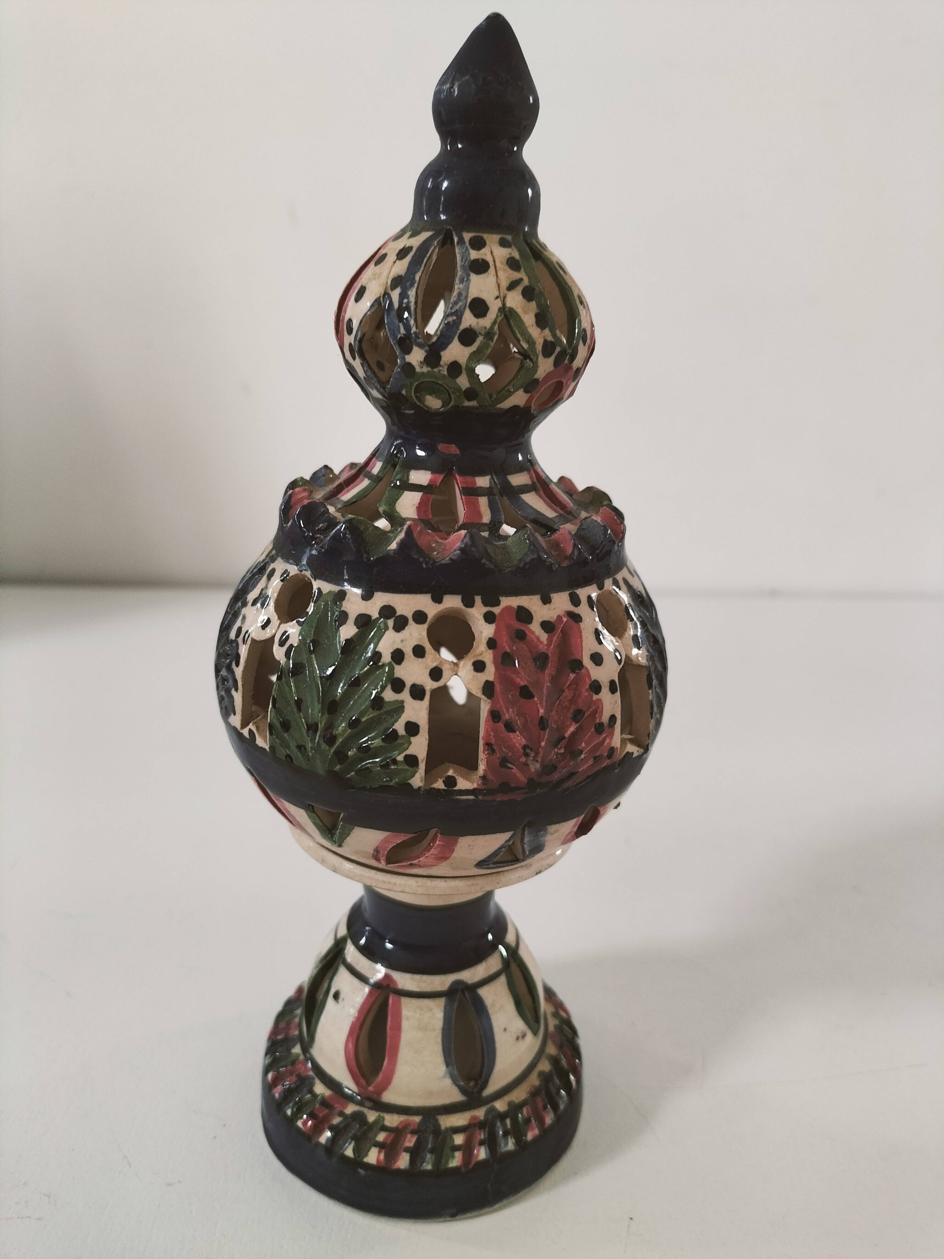 Openwork glazed ceramic candlestick-lantern – Tunisia, 1960s–1980s