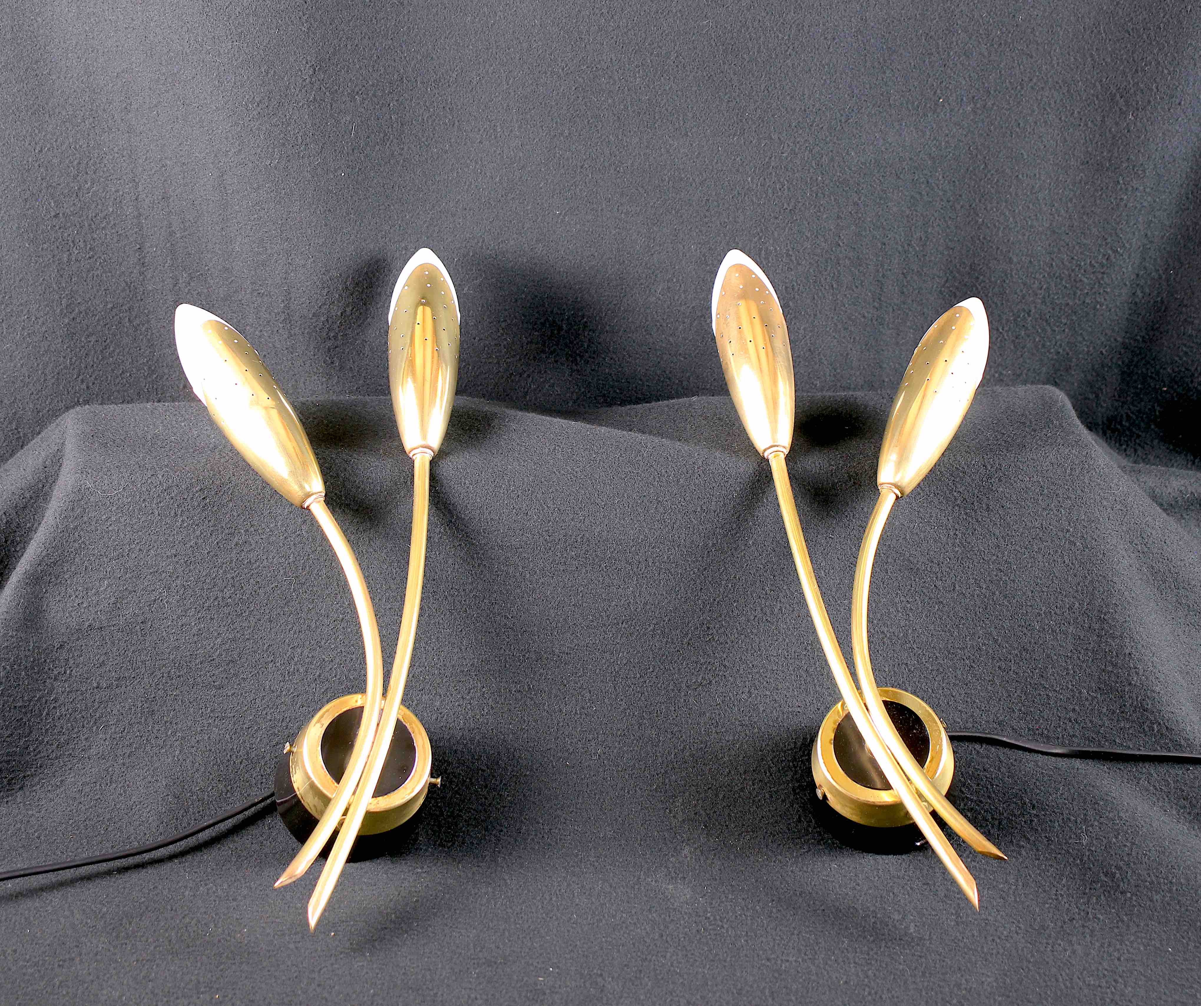 Pair of double brass wall lamp, tulip shape, France 1960's