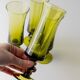 4 green Murano glass drinking glasses - mid-century Italian stemware, olive - 1970s retro cocktail set