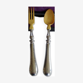 Silver and horn salad servers