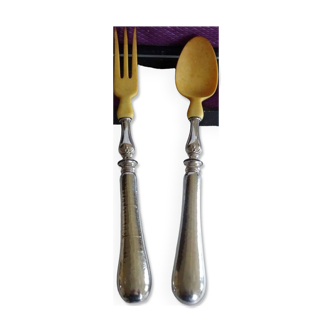 Silver and horn salad servers