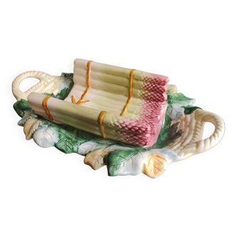 Plateau de service à asperges vintage français en majolique