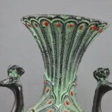 Vintage Hand-Carved Double Peacock Vase, Auspicious Green Jade Vase, Home decor