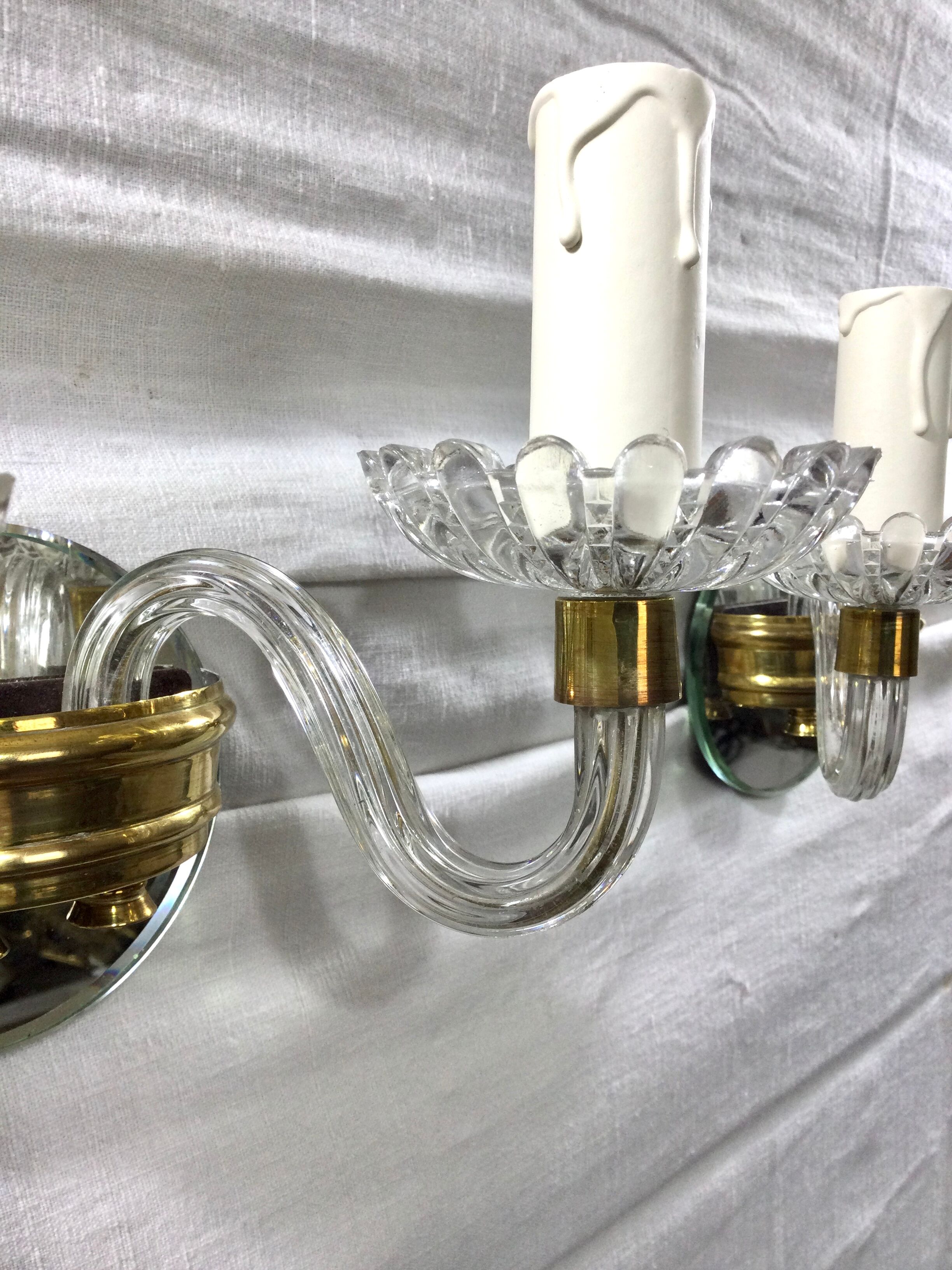 Pair of glass and crystal sconces