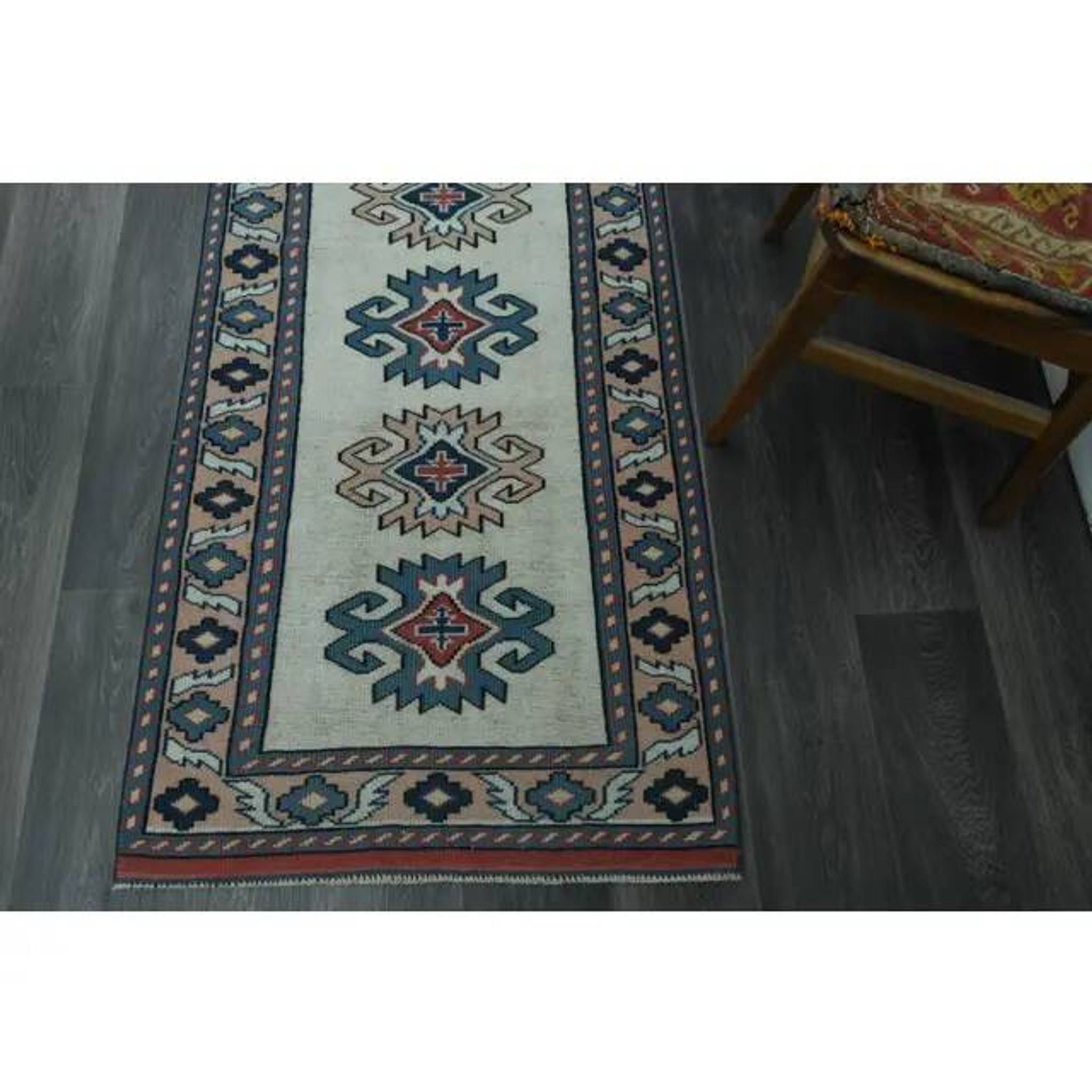 1970s Vintage Turkish Handmade Wool & Cotton Beige Runner Rug 84x402