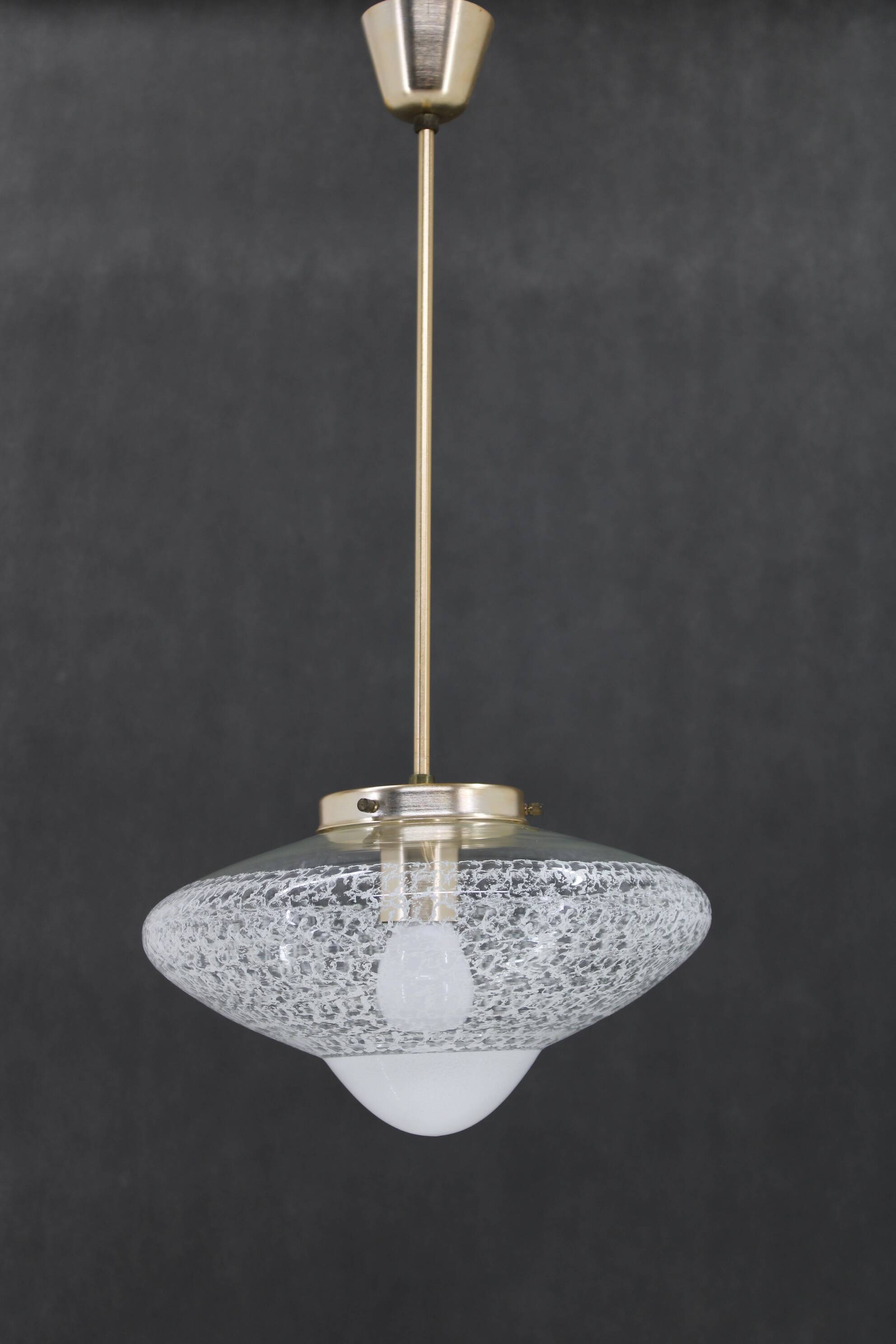 1970s Glass and Brass Pendant , Czechoslovakia