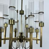 Sciolari, eight arms brass and glass tube chandelier. Italy 1960s