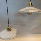 Duo of hanging lamps in opaline
