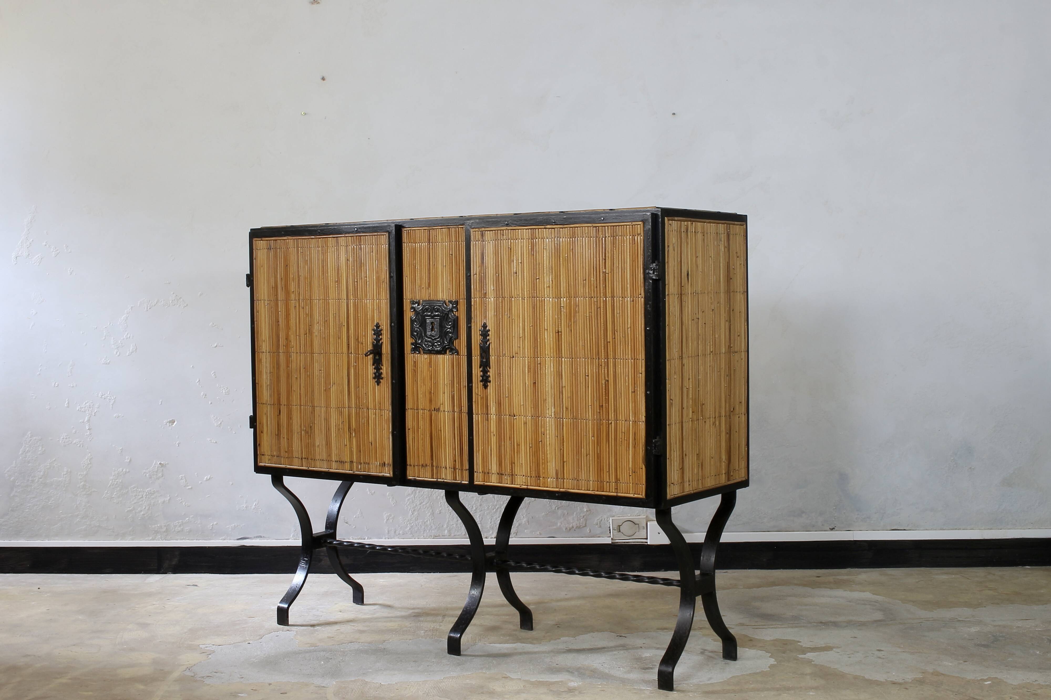 1960s rattan sideboard similar to Audoux & Minnet.