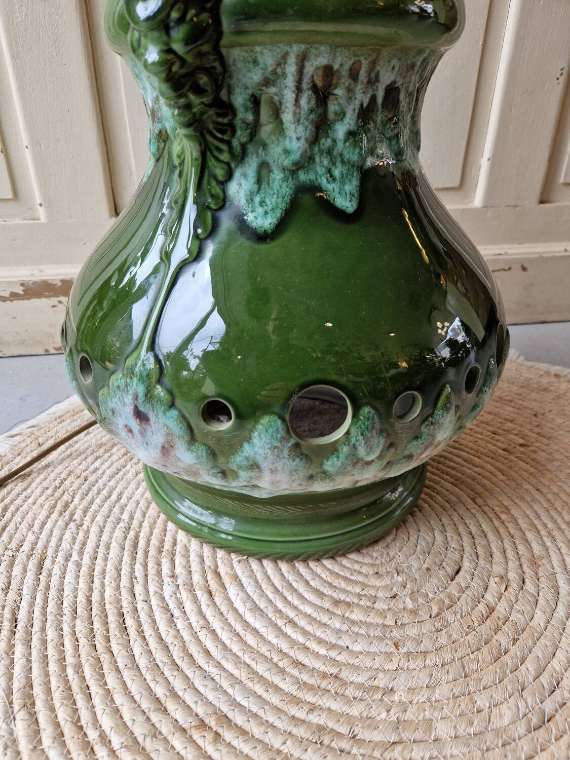 Vintage 1960s green toned ceramic lamp