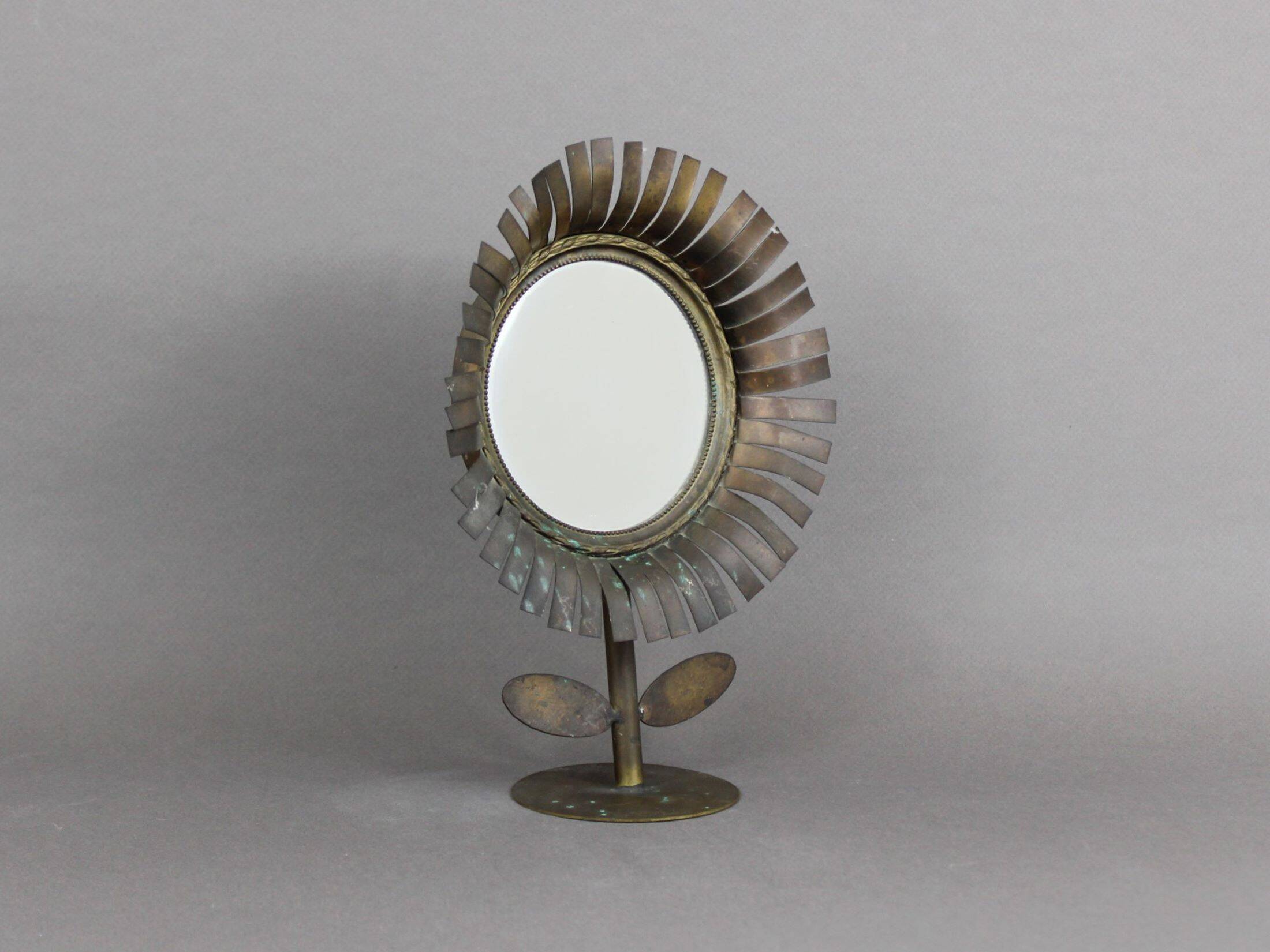 Jean Vinay flower mirror 1960s, In copper & brass