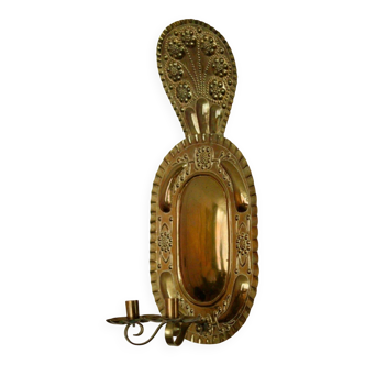X-large mid-century Swedish brass Baroque sconce with double arm design