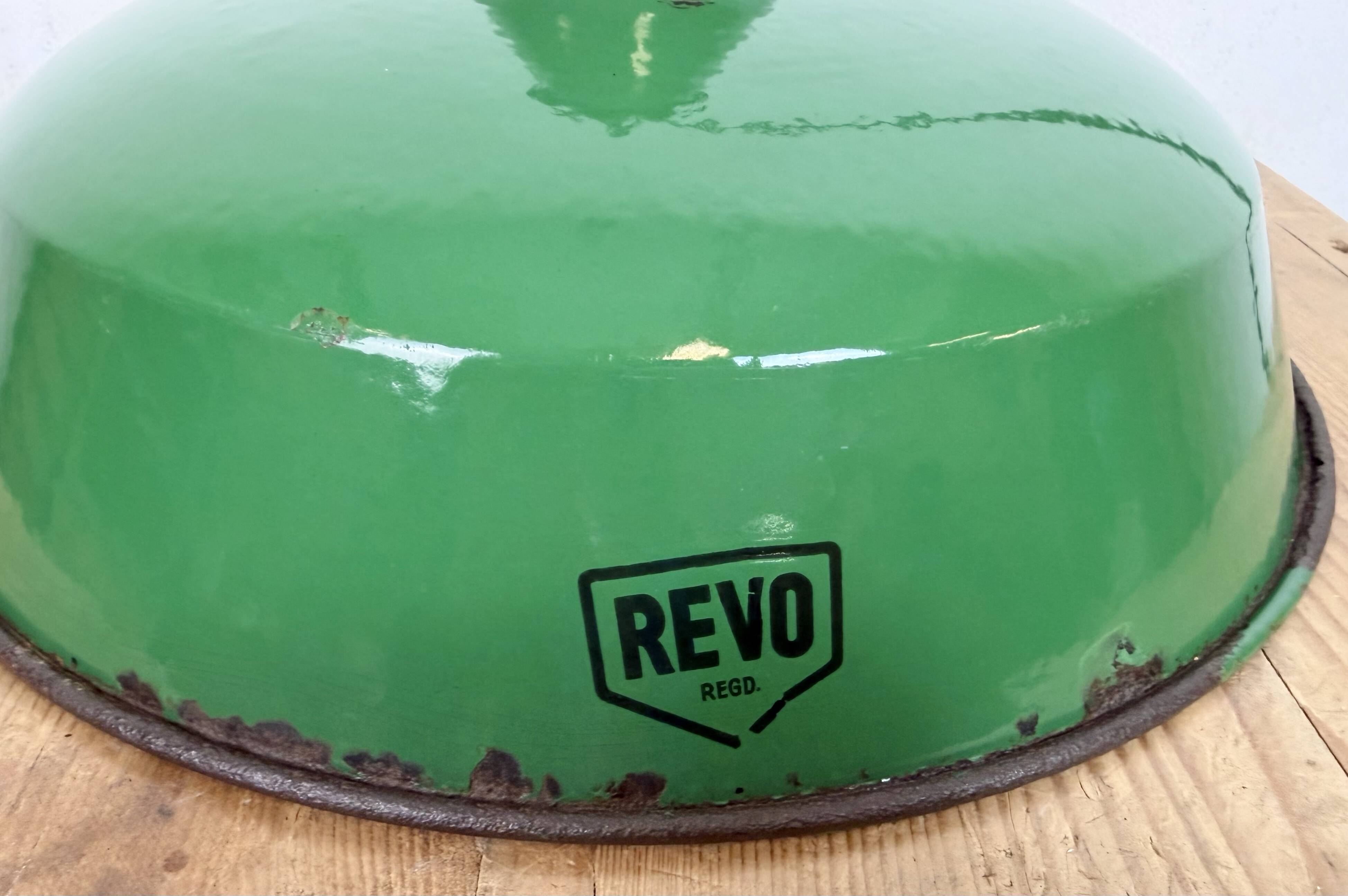 Industrial Green Enamel Factory Pendant Lamp from Revo, 1950s