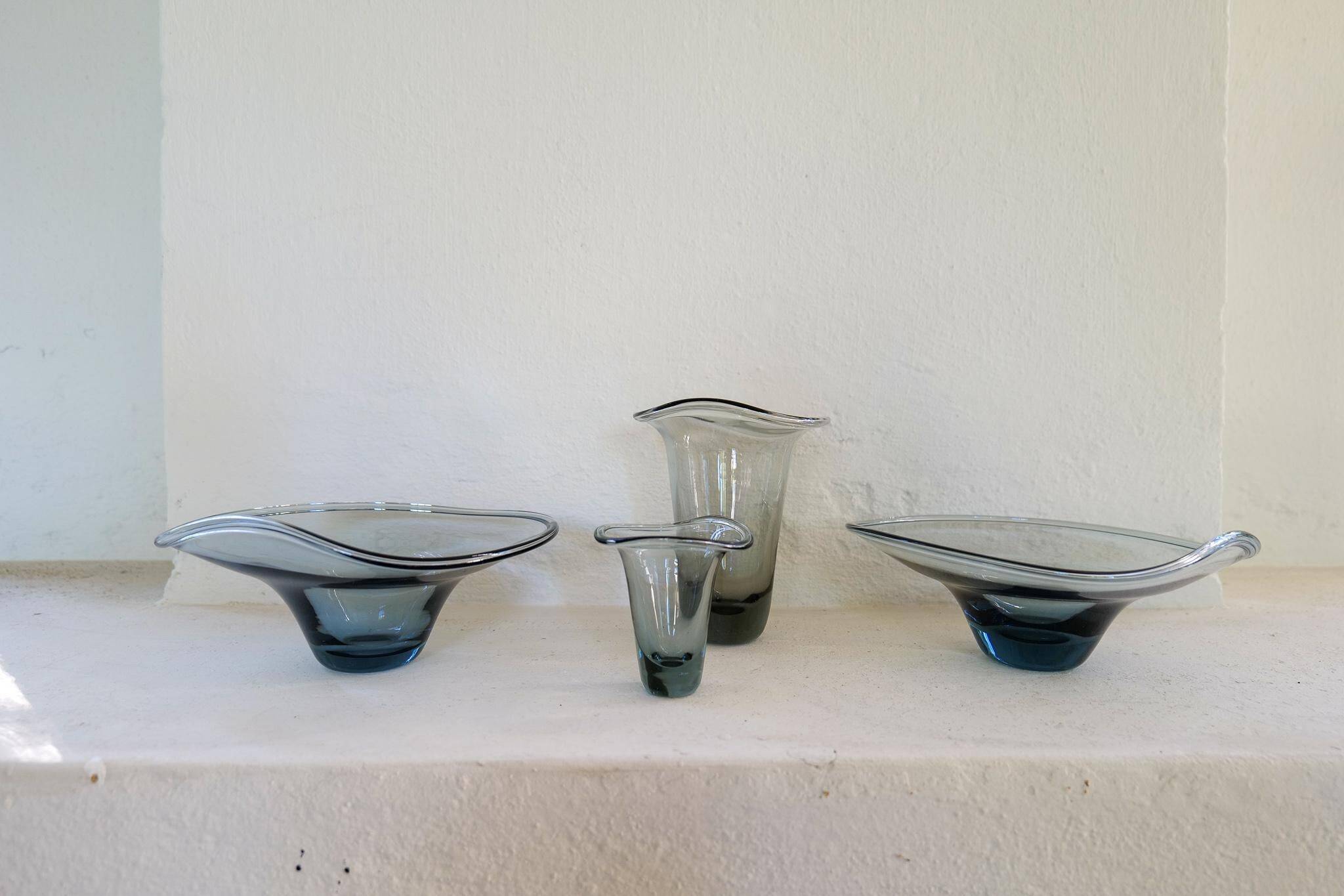 Mid-century collection of 4 sculptural pieces by Kosta Vicke Lindstrand, Sweden, 1950s.