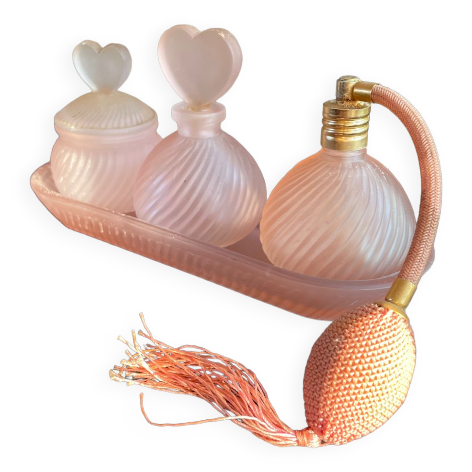 Ensemble de pots salle de bain parfums rose verre vintage