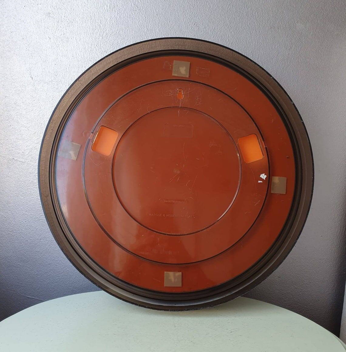 Miroir brun rond plexiglas années 70 35cm