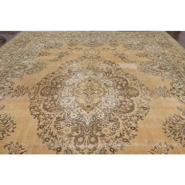 1960s Persian Handmade Wool Cotton Orange Oversized Area Rug 289x387