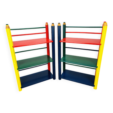 Pair of pencil-style shelves by Pierre Sala for children.
