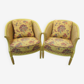 Pair of armchairs bergères, chauffeuses, basket shape