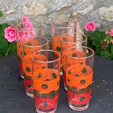 6 glasses to orangeade mosaic orange and green vintage 1970
