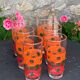 6 glasses to orangeade mosaic orange and green vintage 1970