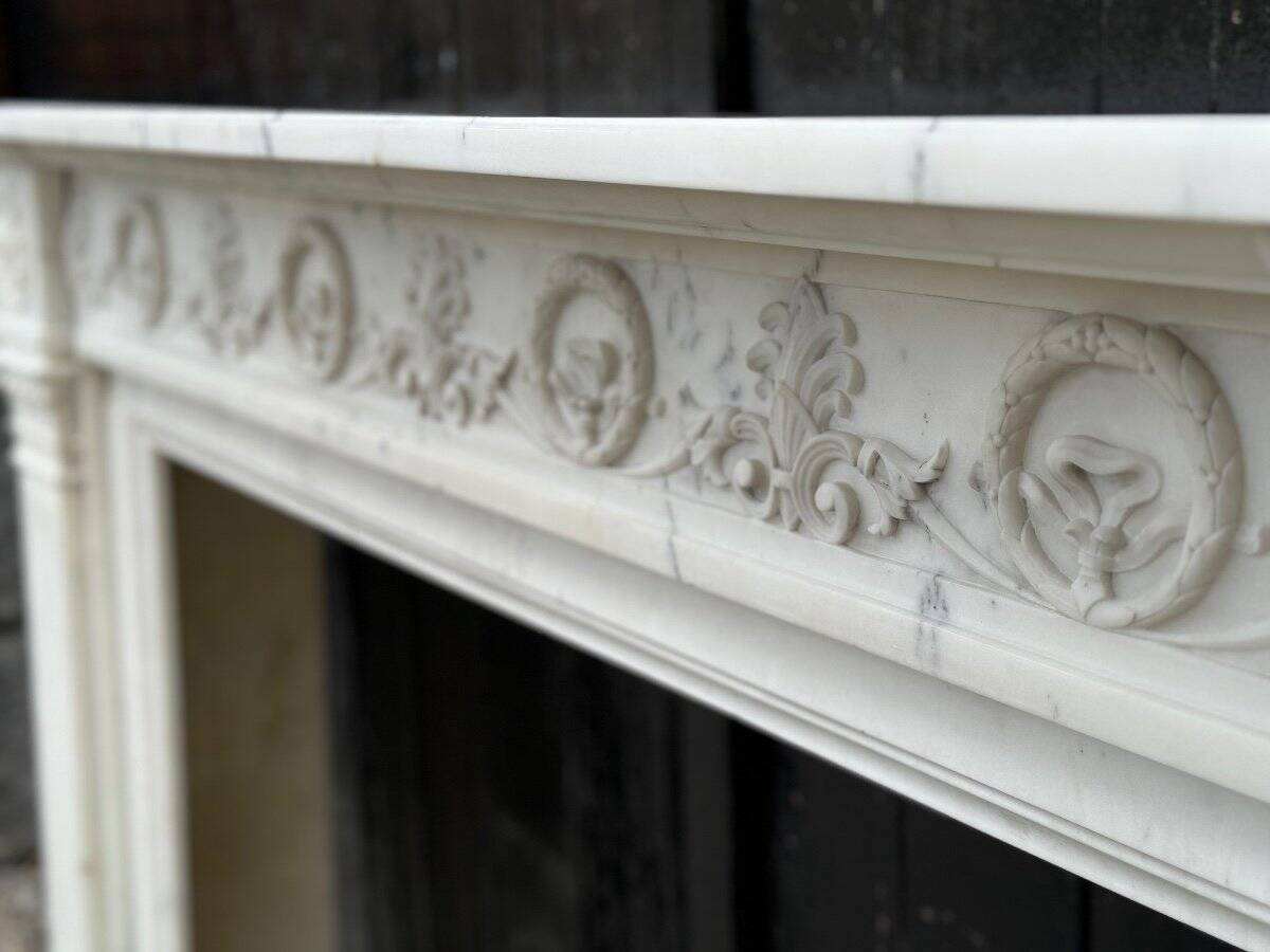 Louis XVI Style Fireplace In Carrara Marble Circa 1880
