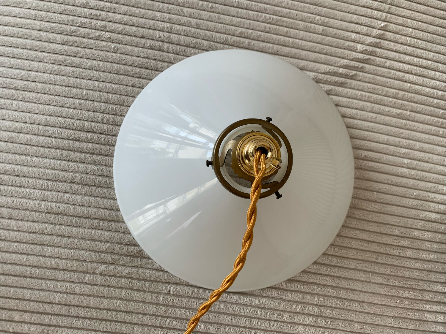 Old vintage suspension lamp in white opaline