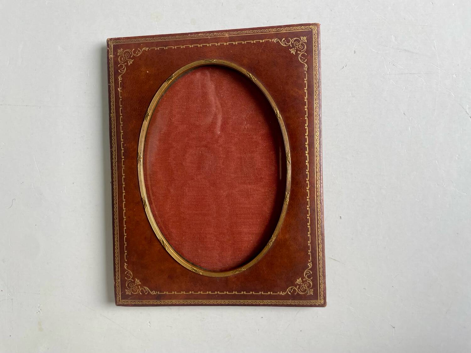 Antique leather with gilding frame measurements 18 cm x 14 cm