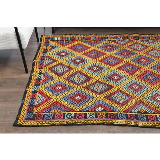 1970s Vintage Turkish Oushak Handmade Wool Cotton Red Area Rug 155x224